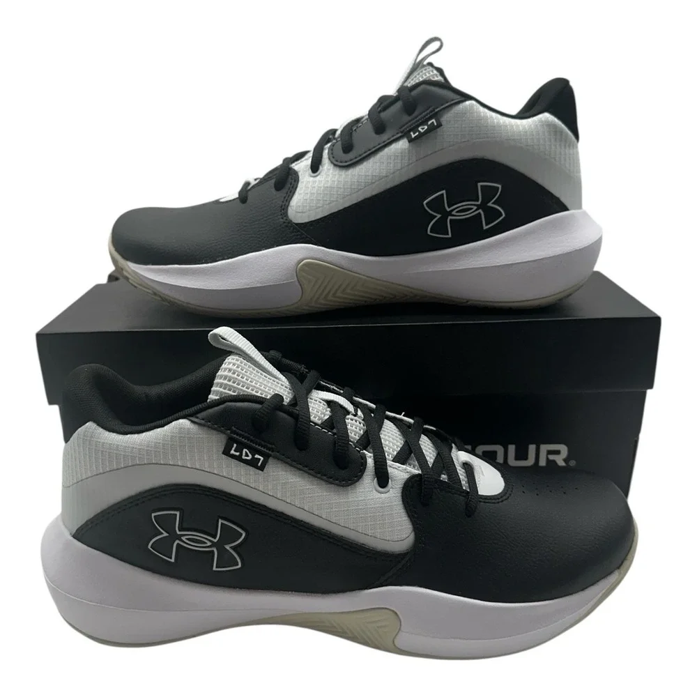 Under Armour Lockdown 7 Basketball Shoes Men's Size 9 Black White Sneakers